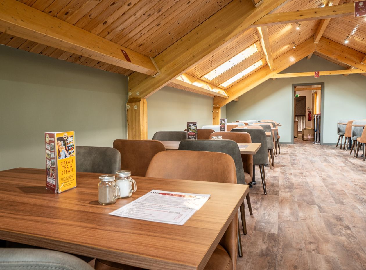 Seating in the upstairs section of the Turntable Cafe at the Ravenglass and Eskdale Railway