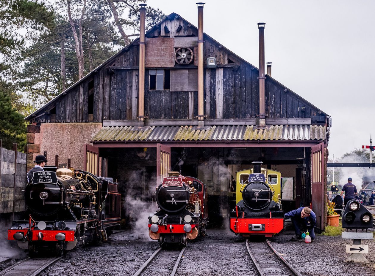 Heritage railway engines being filmed at the Ravenglass and Eskdale Railway by Charlotte Graham