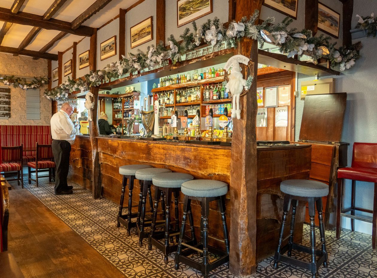 The Ratty Arms Pub at Ravenglass decorated for Christmas celebrations