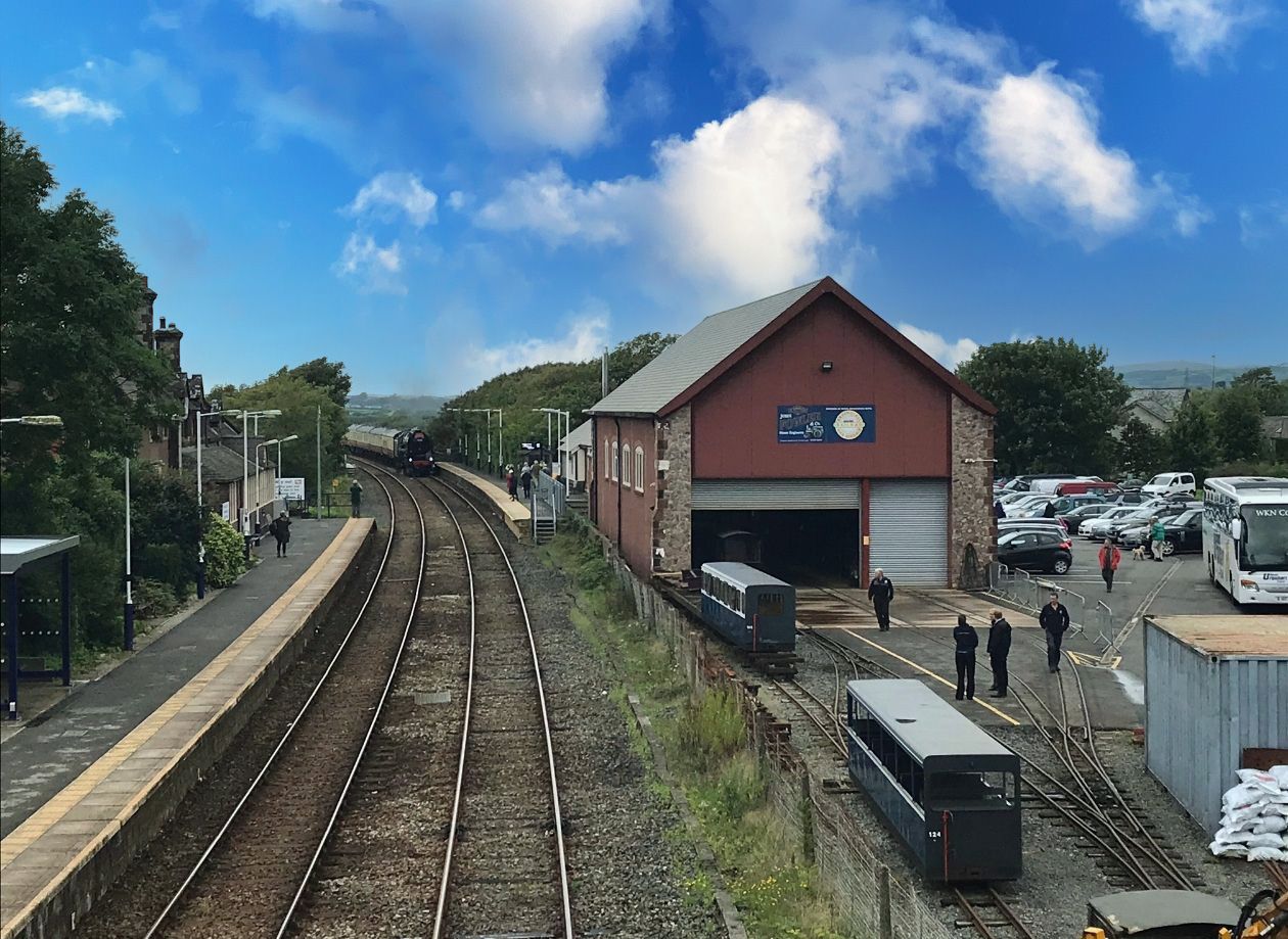 The main railway line running alongside the Ravenglass and Eskdale railway's car park