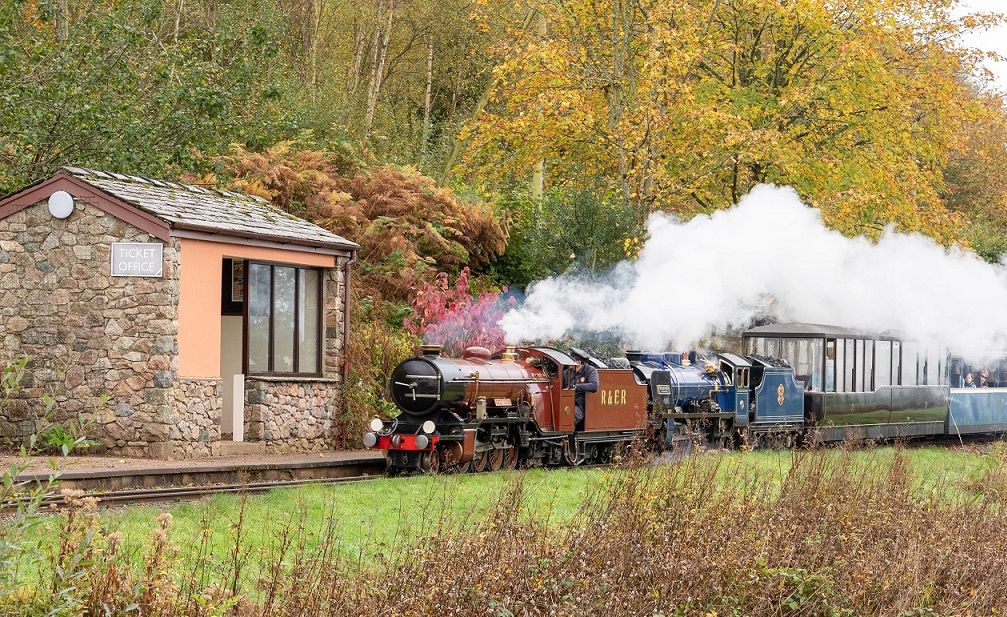 Autumn double-header train at the Ravenglass and Eskdale Railway